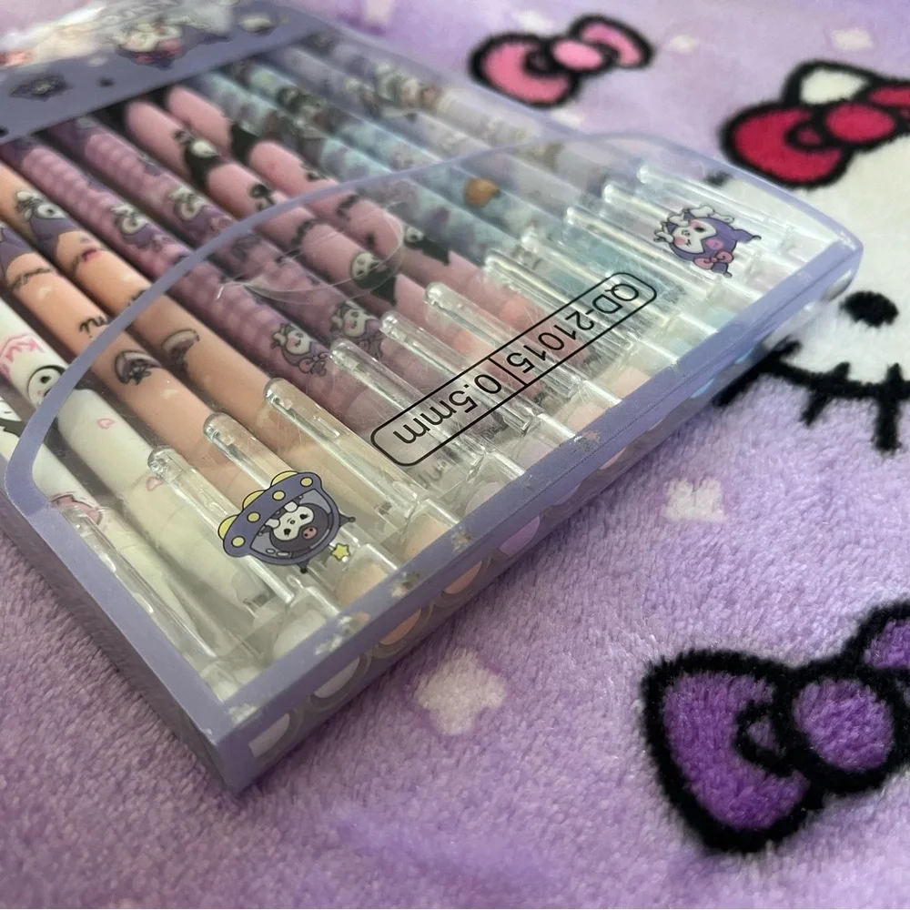 Set of 12 Kuromi Black Ink Pens in a Plastic Carrying Case